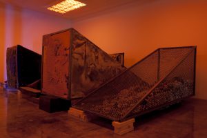 8’ x 3’ x 4’ Wax, popcorn, and steel,